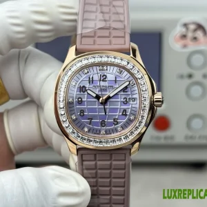 Patek Philippe Aquanaut Replica Watches 35.6mm Womens Lavender Dial Rubber Strap 1:1 Clone Watch