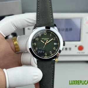 Patek Philippe Calatrava Replica Watches 40mm Mens Green Dial Leather Strap 1:1 Clone Watch