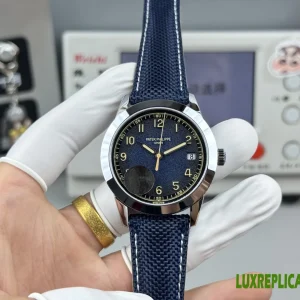 Patek Philippe Calatrava Replica Watches 40mm Mens Blue Dial Leather Strap 1:1 Clone Watch