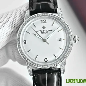 Patek Philippe Calatrava Replica Watches 33mm Womens White Dial Leather Strap 1:1 Clone Watch