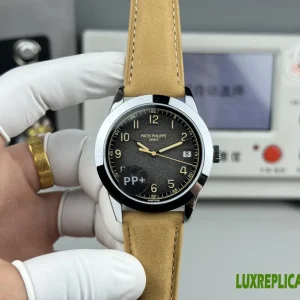 Patek Philippe Calatrava Replica Watches 40mm Mens Black Dial Leather Strap 1:1 Clone Watch