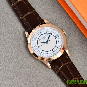 Patek Philippe Calatrava Replica Watches 40mm Mens White Dial Leather Strap 1:1 Clone Watch
