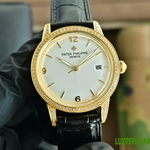 Patek Philippe Calatrava Replica Watches 40mm Mens White Dial Leather Strap 1:1 Clone Watch