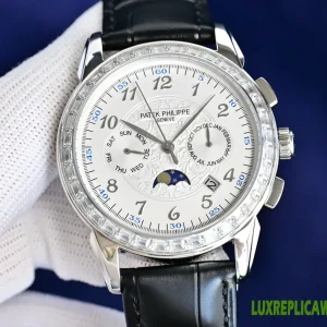 Patek Philippe Complications Replica Watches 40mm Mens White Dial Leather Strap 1:1 Clone Watch