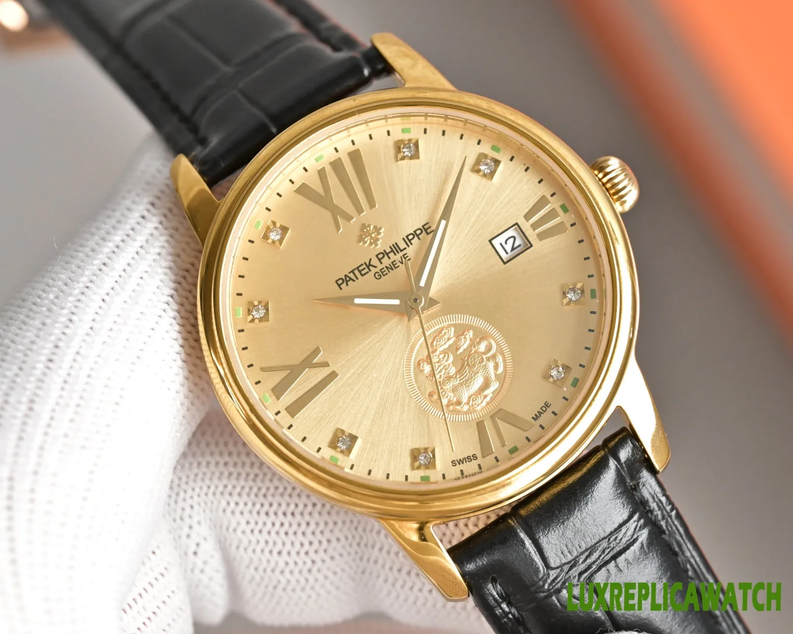 Patek Philippe Gondolo Replica Watches 40mm Mens Gold Dial Leather Strap 1:1 Clone Watch - Image 2