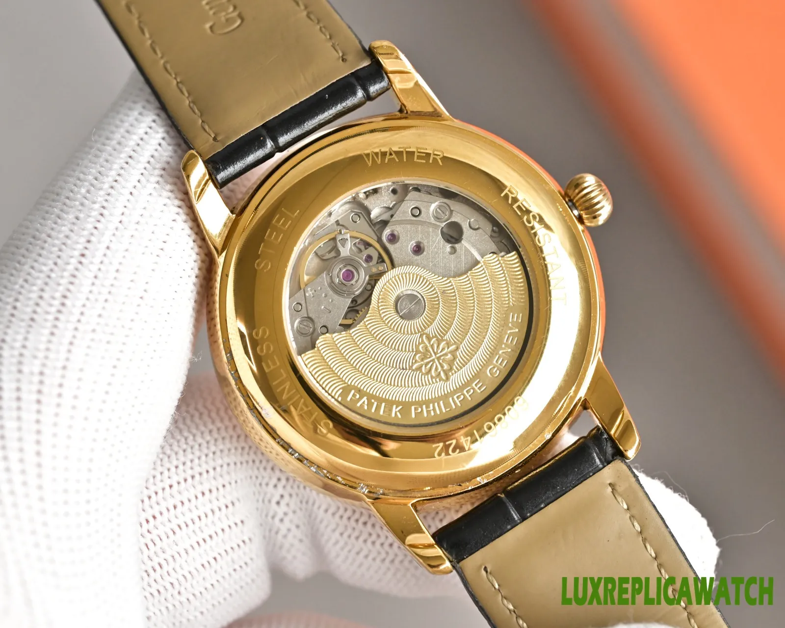 Patek Philippe Gondolo Replica Watches 40mm Mens Gold Dial Leather Strap 1:1 Clone Watch - Image 5