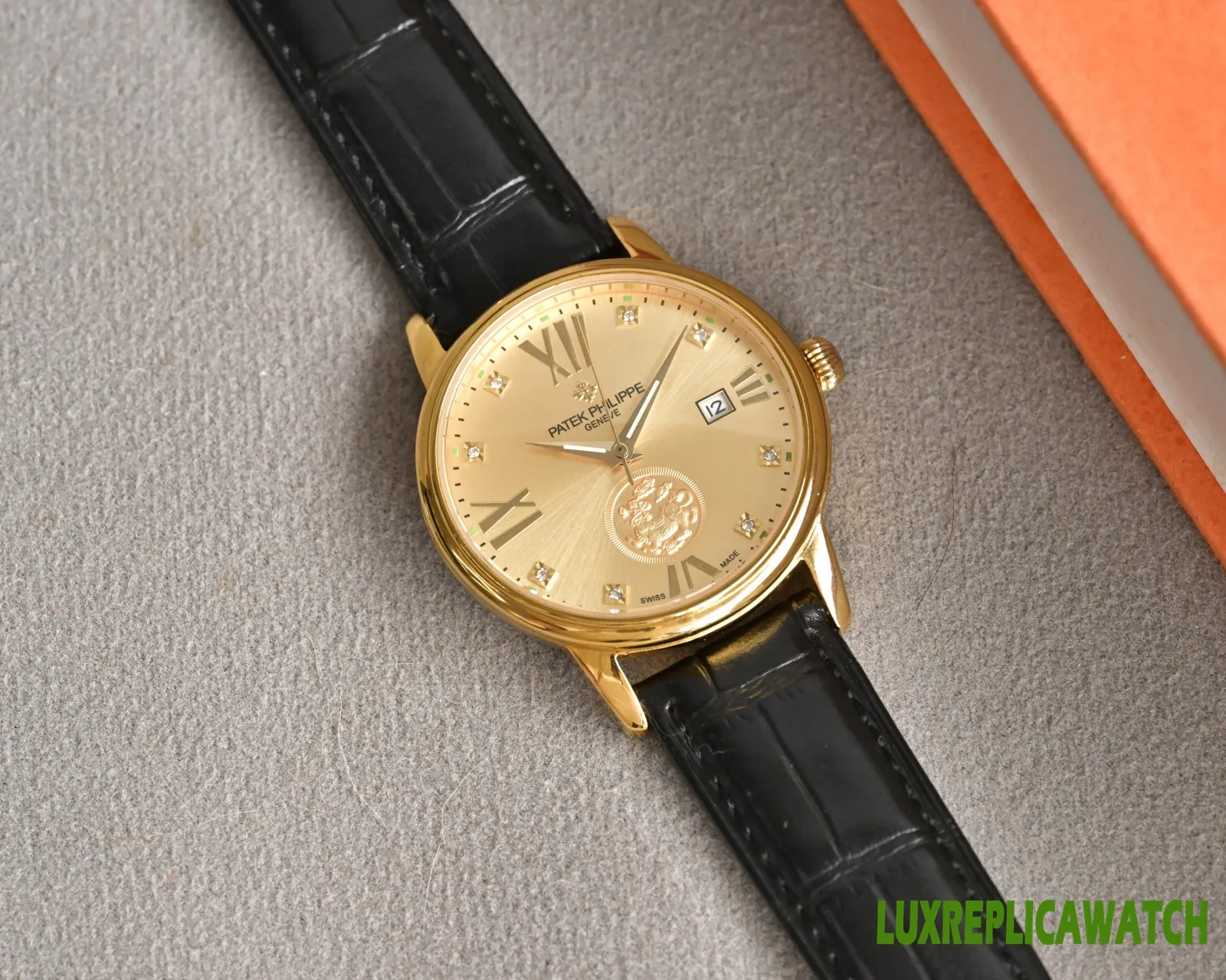 Patek Philippe Gondolo Replica Watches 40mm Mens Gold Dial Leather Strap 1:1 Clone Watch - Image 6
