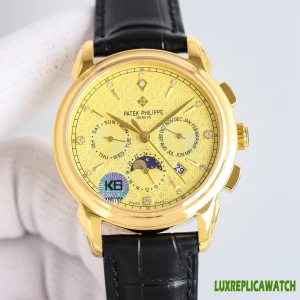 Patek Philippe Grand Complications Replica Watches 42mm Mens Gold Dial Leather Strap 1:1 Clone Watch