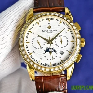 Patek Philippe Grand Complications Replica Watches 40mm Mens White Dial Leather Strap 1:1 Clone Watch
