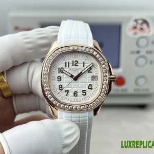 Patek Philippe Aquanaut Luce Replica Watches 38mm Womens White Dial Rubber Strap 1:1 Clone Watch