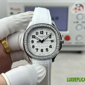 Patek Philippe Aquanaut Luce Replica Watches 38mm Womens White Dial Rubber Strap 1:1 Clone Watch