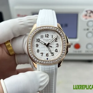 Patek Philippe Aquanaut Luce Replica Watches 38mm Womens White Dial Rubber Strap 1:1 Clone Watch