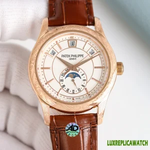 Patek Philippe Nautilus Replica Watches 40mm Mens Cream Dial Leather Strap 1:1 Clone Watch