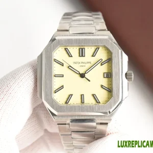 Patek Philippe Nautilus Replica Watches 45mm Mens Yellow Dial Metal Bracelet 1:1 Clone Watch