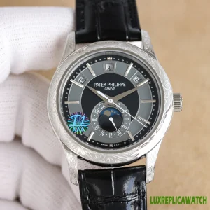 Patek Philippe Nautilus Replica Watches 40mm Mens Grey Dial Leather Strap 1:1 Clone Watch