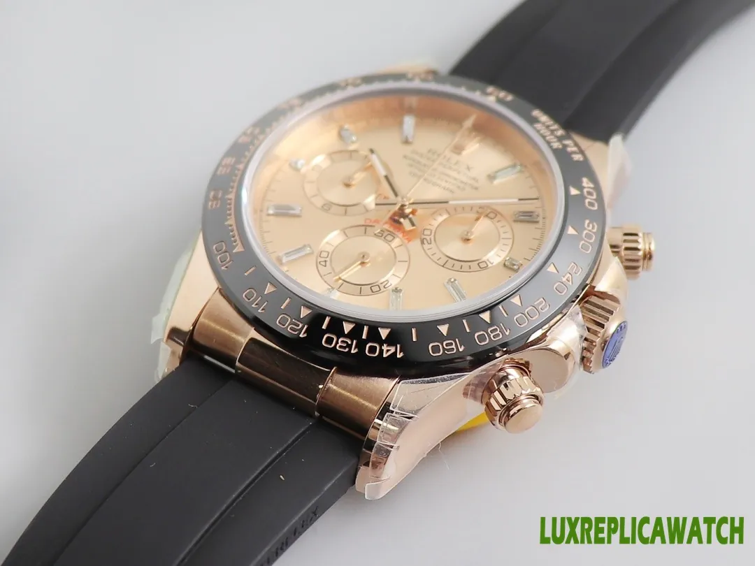 Rolex Daytona Replica Watches 40mm Mens Champagne Dial Rubber Strap 1:1 Clone Watch - Image 2