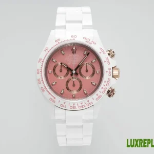 Rolex Daytona Replica Watches 40mm Mens Pink Dial Metal Bracelet 1:1 Clone Watch