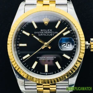 Rolex Datejust Replica Watches 36mm Mens Black Dial Metal Bracelet 1:1 Clone Watch