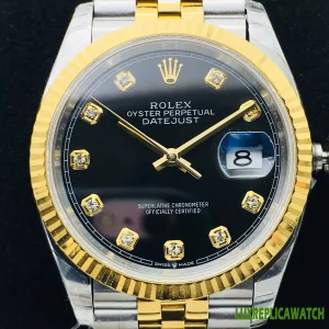 Rolex Datejust Replica Watches 36mm Mens Black Dial Metal Bracelet 1:1 Clone Watch