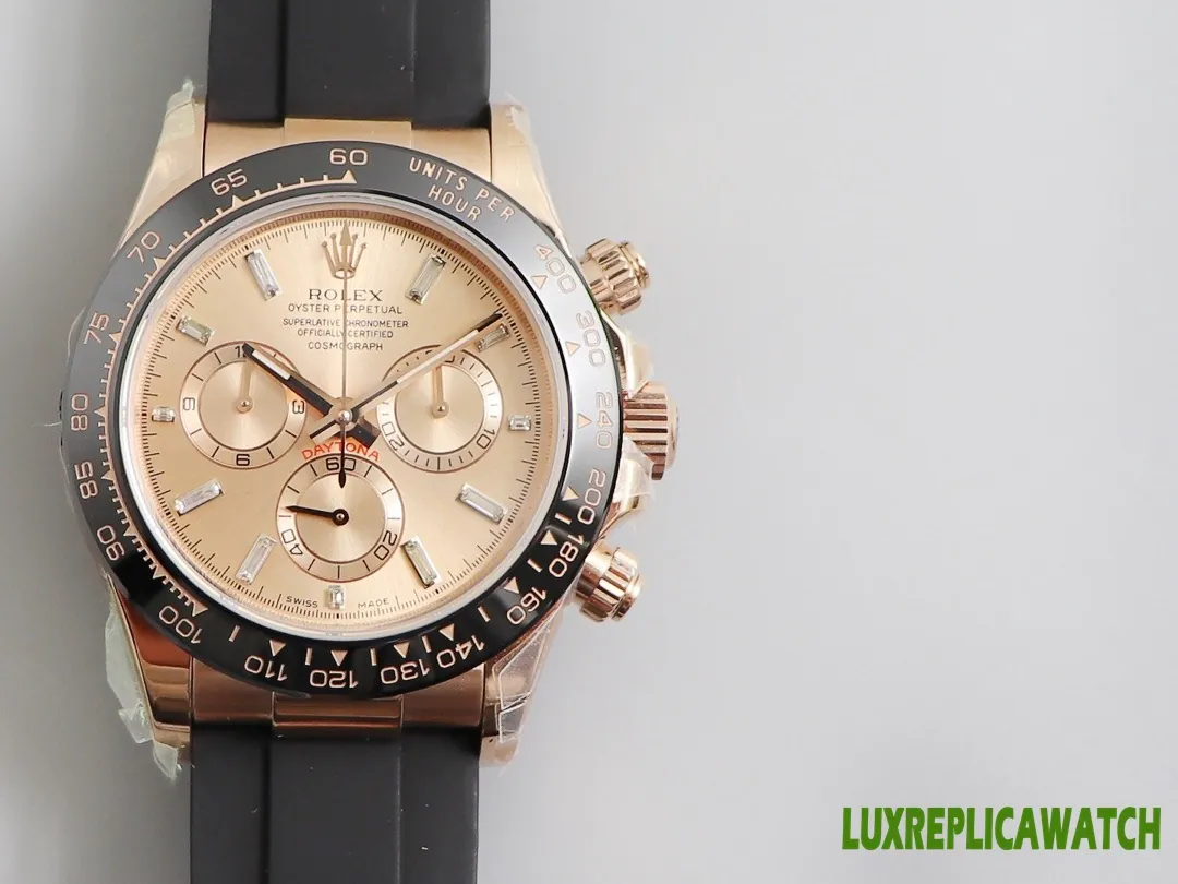 Rolex Daytona Replica Watches 40mm Mens Champagne Dial Rubber Strap 1:1 Clone Watch - Image 3