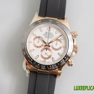 Rolex Daytona Replica Watches 40mm Mens White Dial Rubber Strap 1:1 Clone Watch