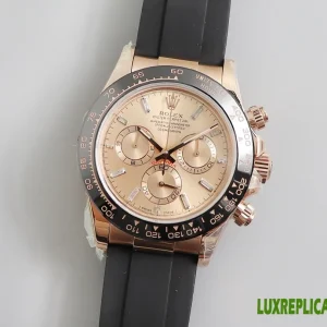 Rolex Daytona Replica Watches 40mm Mens Champagne Dial Rubber Strap 1:1 Clone Watch