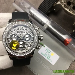 Rolex Daytona Replica Watches 40mm Mens Black Dial Rubber Strap 1:1 Clone Watch