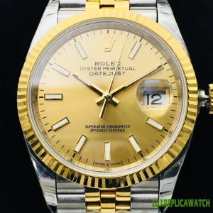 Rolex Datejust Replica Watches 36mm Mens Gold Dial Metal Bracelet 1:1 Clone Watch