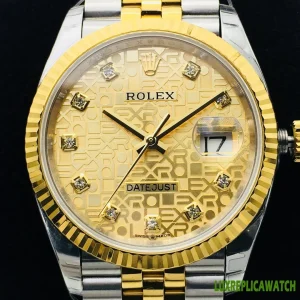 Rolex Datejust Replica Watches 36mm Mens Gold Dial Metal Bracelet 1:1 Clone Watch