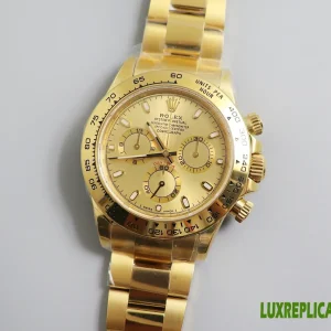 Rolex Daytona Replica Watches 40mm Mens Gold Dial Metal Bracelet 1:1 Clone Watch