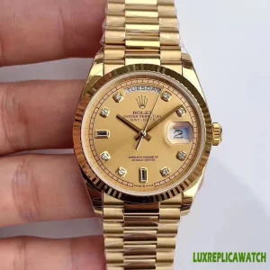 Rolex Day-Date Replica Watches 41mm Mens Gold Dial Metal Bracelet 1:1 Clone Watch