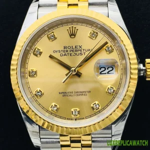 Rolex Datejust Replica Watches 36mm Mens Gold Dial Metal Bracelet 1:1 Clone Watch