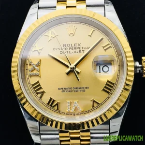 Rolex Datejust Replica Watches 36mm Mens Gold Dial Metal Bracelet 1:1 Clone Watch