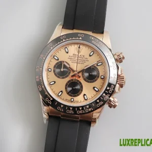 Rolex Daytona Replica Watches 40mm Mens Gold Dial Rubber Strap 1:1 Clone Watch