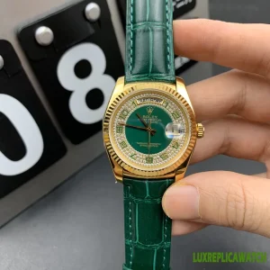 Rolex Day-Date Replica Watches 36mm Mens Green Dial Leather Strap 1:1 Clone Watch
