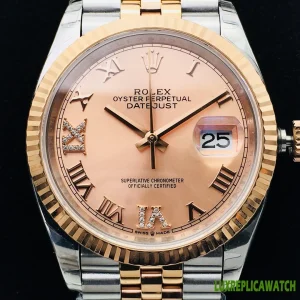 Rolex Datejust Replica Watches 36mm Mens Pink Dial Metal Bracelet 1:1 Clone Watch