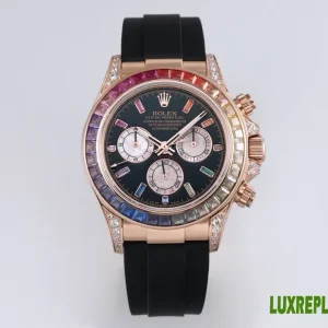 Rolex Daytona Replica Watches 40mm Mens Black Dial Rubber Strap 1:1 Clone Watch