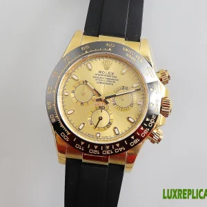 Rolex Daytona Replica Watches 40mm Mens Yellow Dial Rubber Strap 1:1 Clone Watch