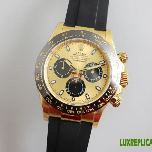 Rolex Daytona Replica Watches 40mm Mens Yellow Dial Rubber Strap 1:1 Clone Watch