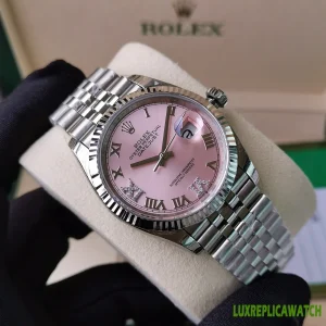 Rolex Datejust Replica Watches 36mm Mens Pink Dial Metal Bracelet 1:1 Clone Watch