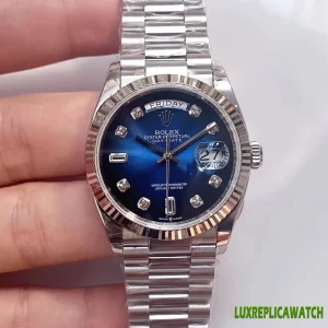Rolex Day-Date Replica Watches 36mm Mens Blue Dial Metal Bracelet 1:1 Clone Watch
