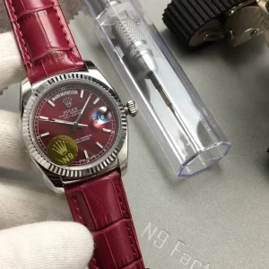 Rolex Day-Date Replica Watches 36mm Mens Rose Gold Dial Leather Strap 1:1 Clone Watch