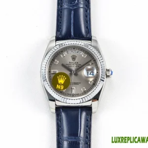 Rolex Day-Date Replica Watches 36mm Mens Grey Dial Leather Strap 1:1 Clone Watch