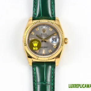 Rolex Day-Date Replica Watches 36mm Mens Silver Dial Leather Strap 1:1 Clone Watch