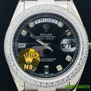 Rolex Day-Date Replica Watches 41mm Mens Black Dial Metal Bracelet 1:1 Clone Watch