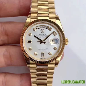 Rolex Day-Date Replica Watches 36mm Mens Gold Dial Metal Bracelet 1:1 Clone Watch