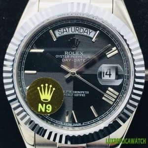 Rolex Day-Date Replica Watches 41mm Mens Black Dial Metal Bracelet 1:1 Clone Watch