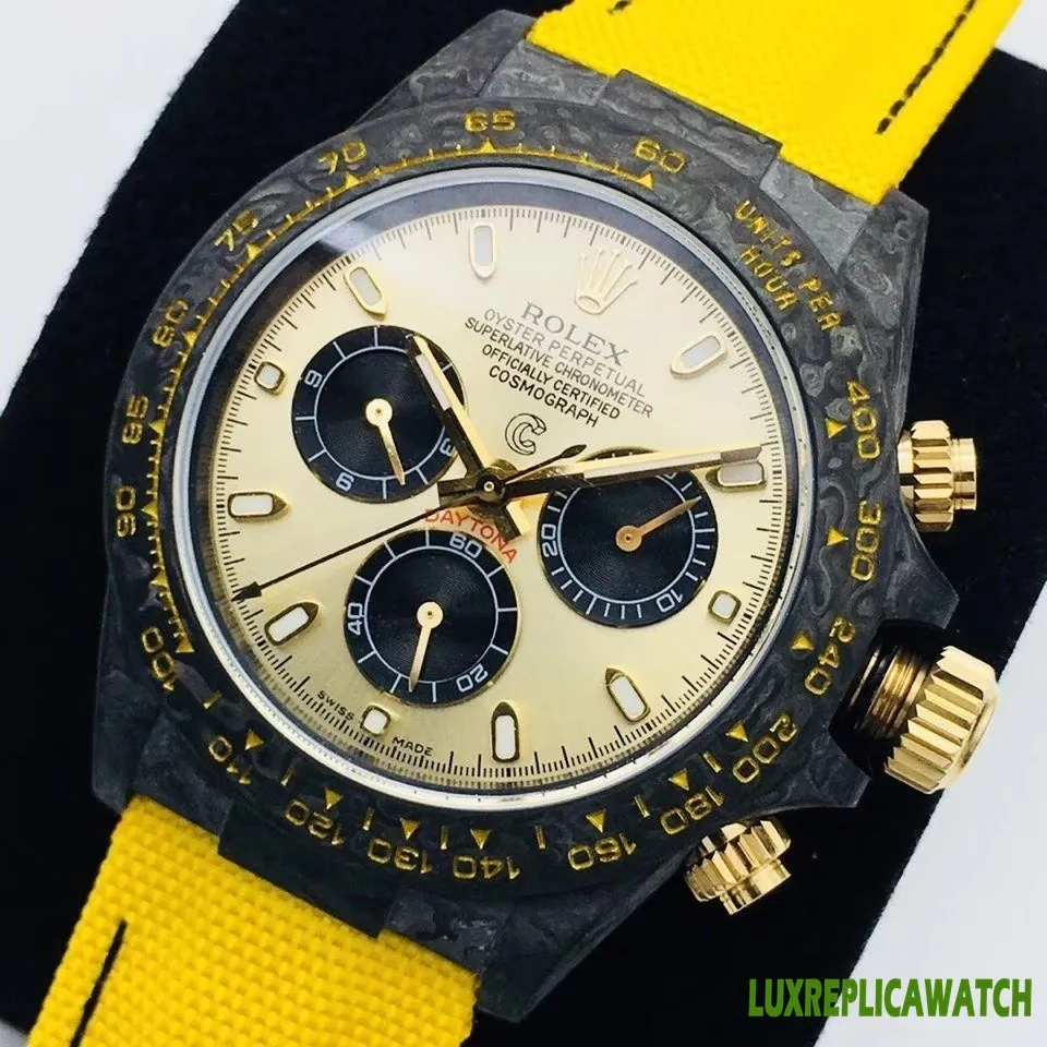 Rolex Daytona Replica Watches 40mm Mens Yellow Dial Rubber Strap 1:1 Clone Watch - Image 2