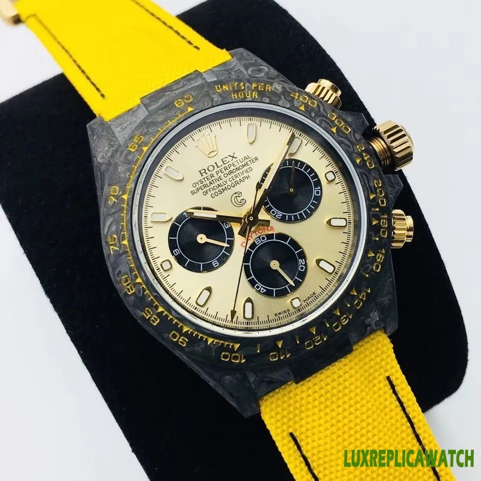 Rolex Daytona Replica Watches 40mm Mens Yellow Dial Rubber Strap 1:1 Clone Watch - Image 3