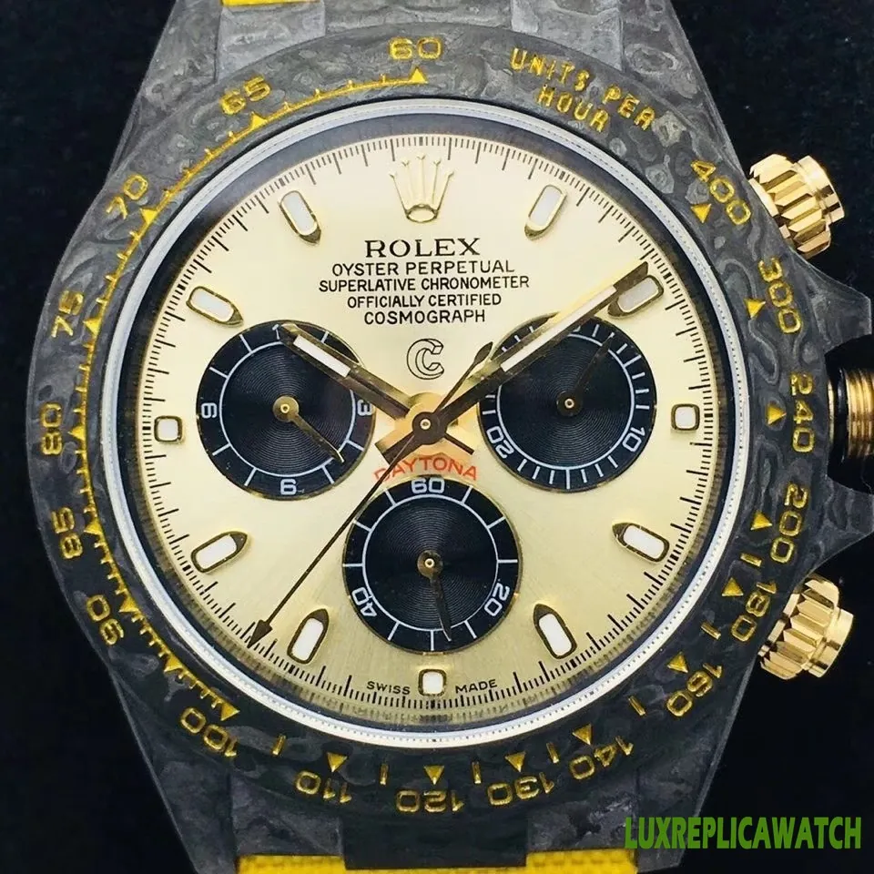 Rolex Daytona Replica Watches 40mm Mens Yellow Dial Rubber Strap 1:1 Clone Watch - Image 4